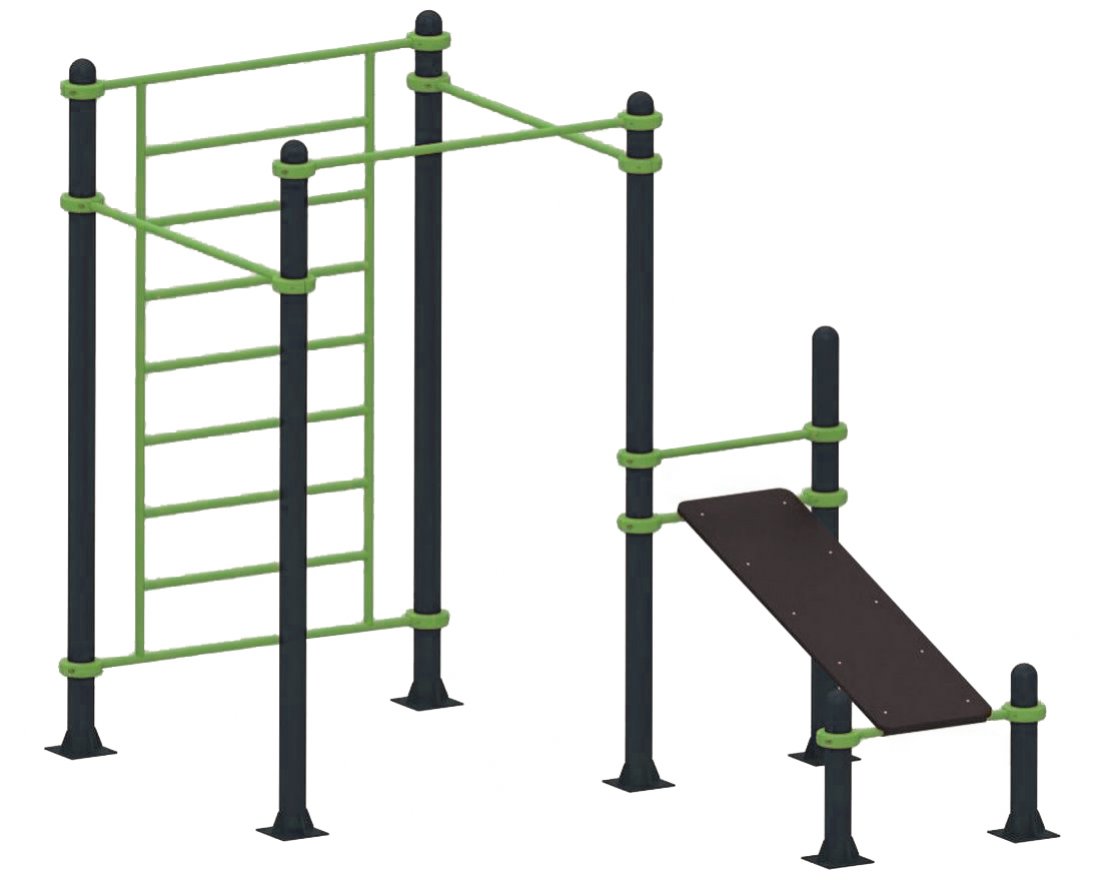Шведская стенка, три турника и скамья для пресса TORUDA 57